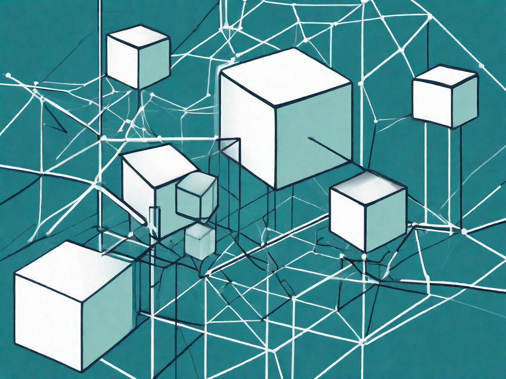 A complex network of interconnected cubes symbolizing a data dictionary