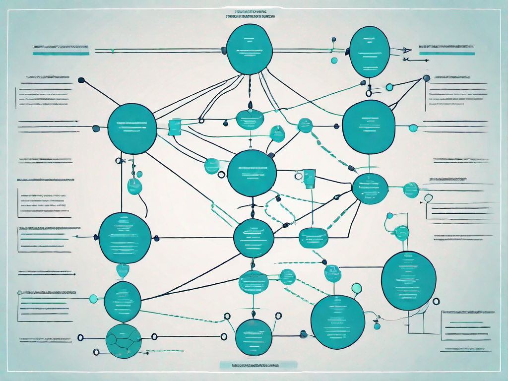 A flowchart with various interconnected nodes and paths