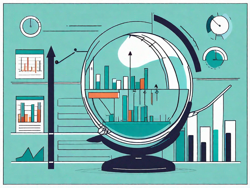 Various business tools such as a magnifying glass over a pie chart