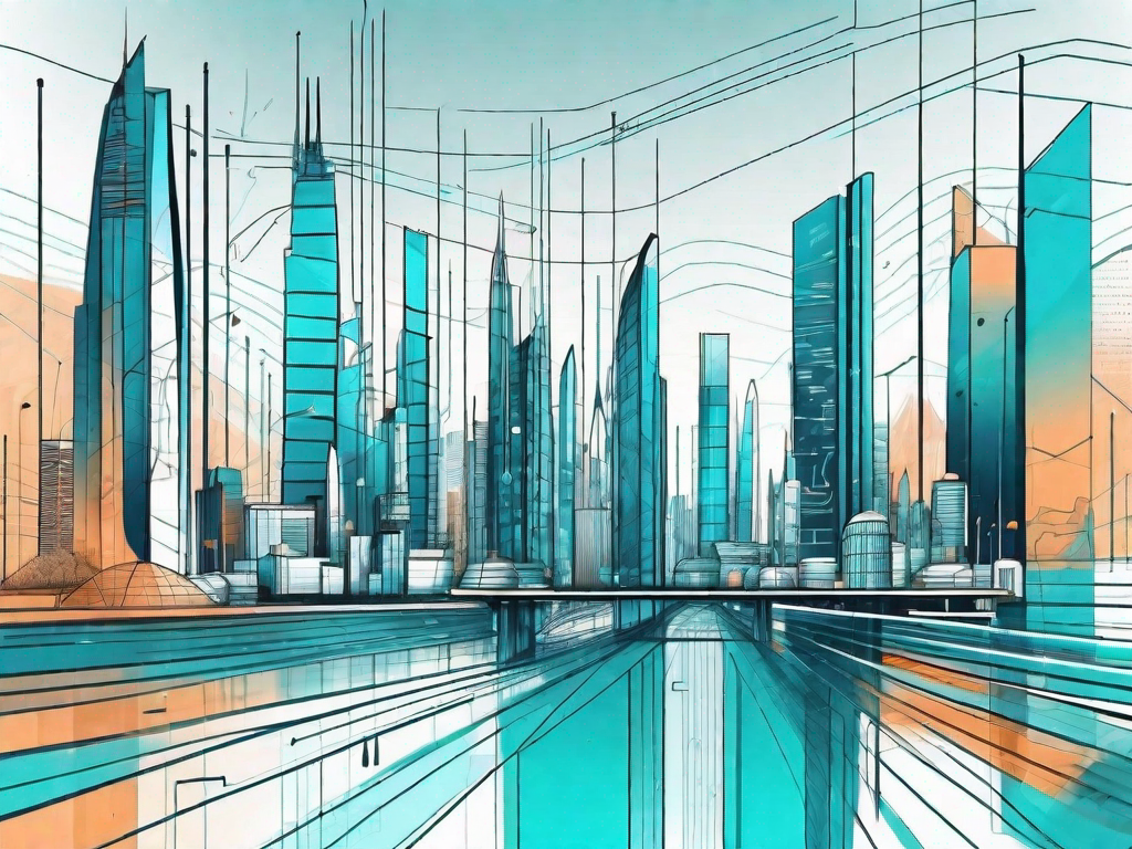 A futuristic cityscape with advanced technology and digital elements symbolizing data analysis