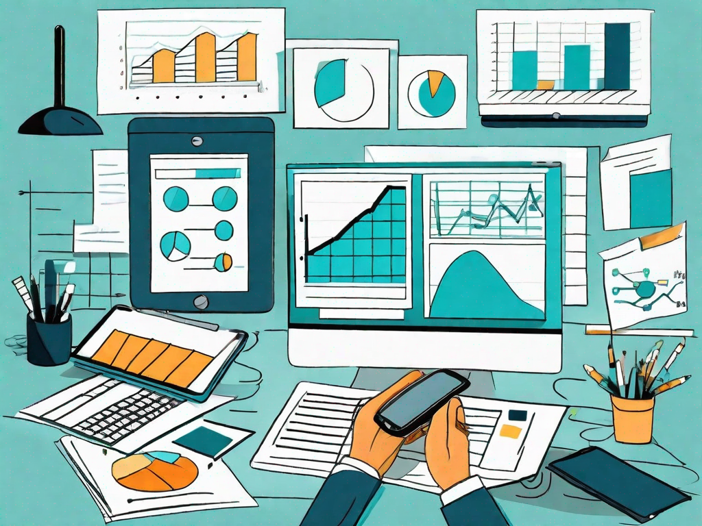 Various business-related elements like charts