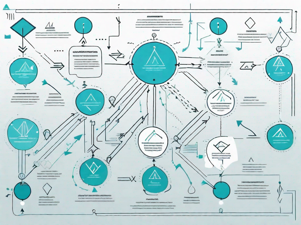 A detailed flowchart with various geometric shapes connected by arrows