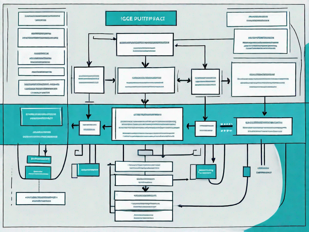 A business setting with a large flowchart on a board