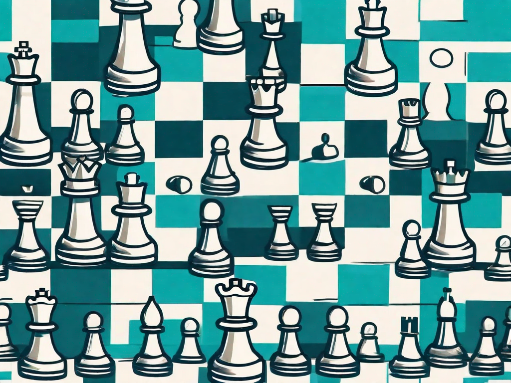 A chessboard with various chess pieces strategically positioned