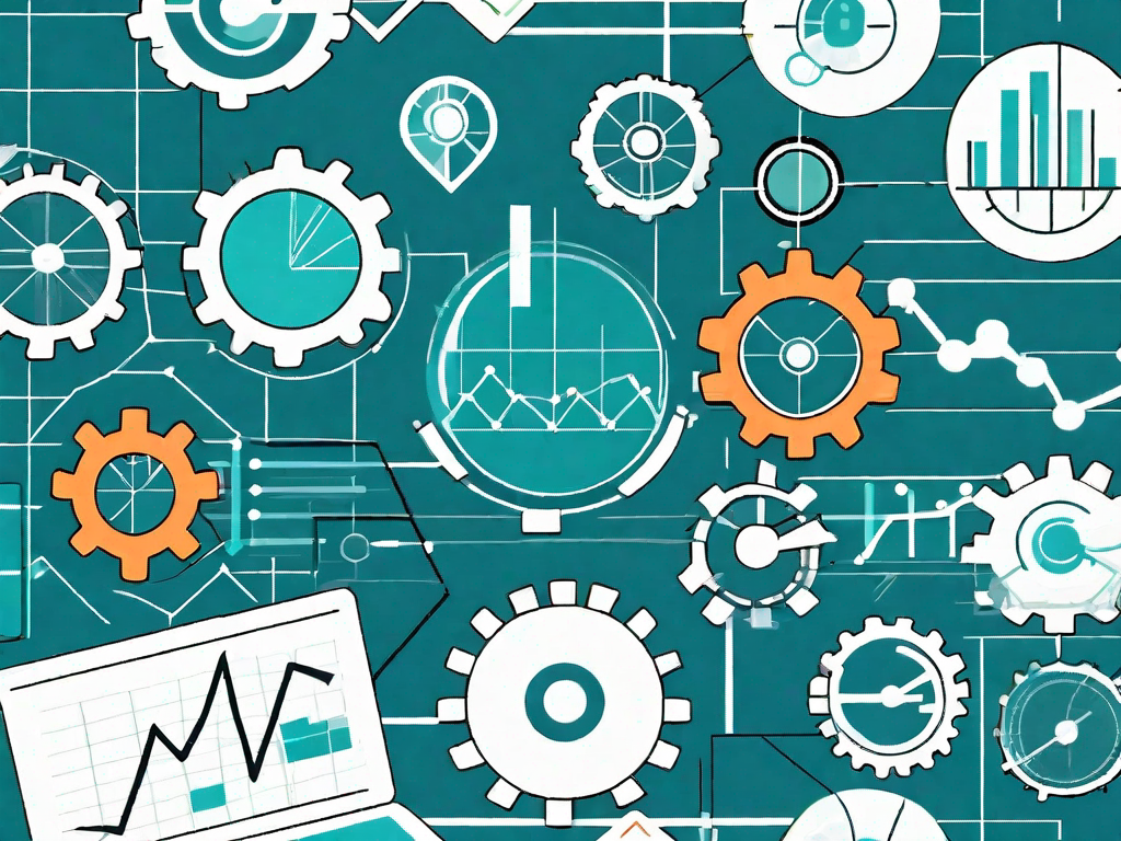 Various business-related icons such as charts