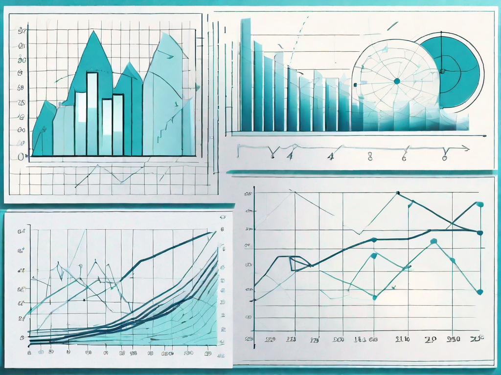 Various business graphs and mathematical formulas