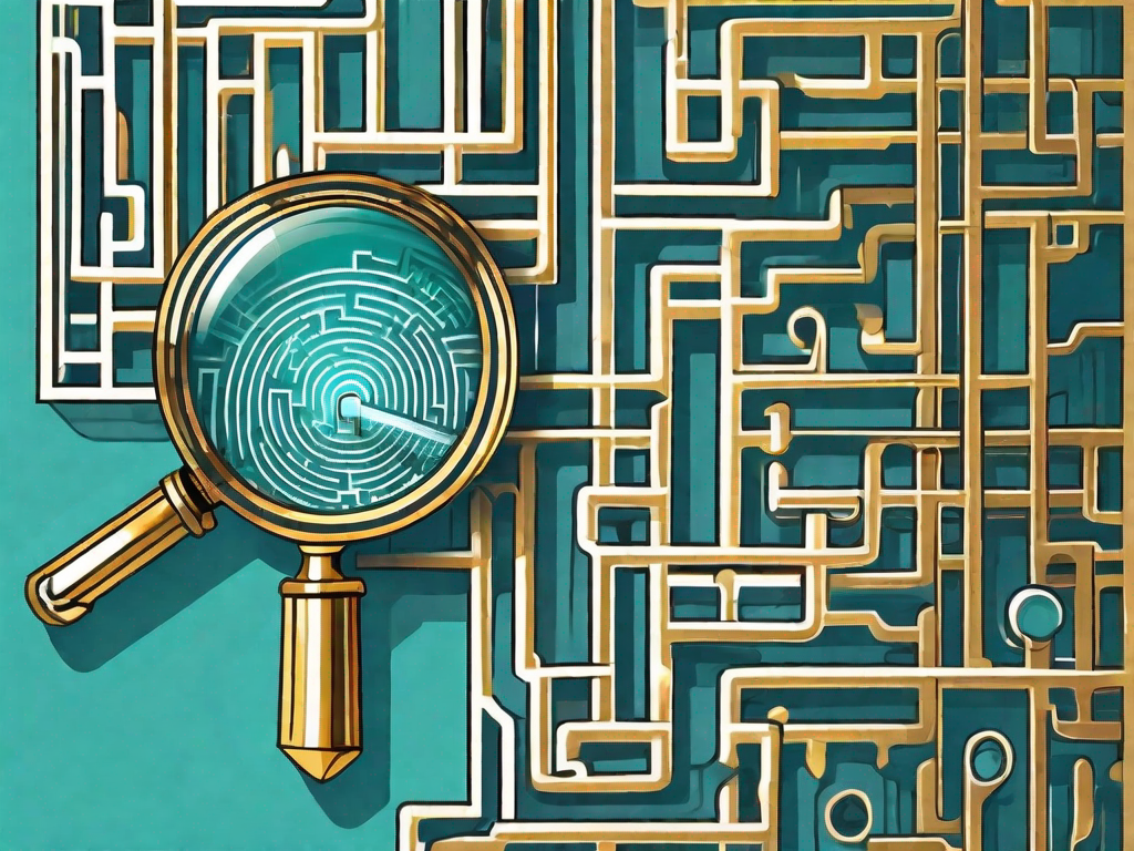 A magnifying glass focusing on a complex maze