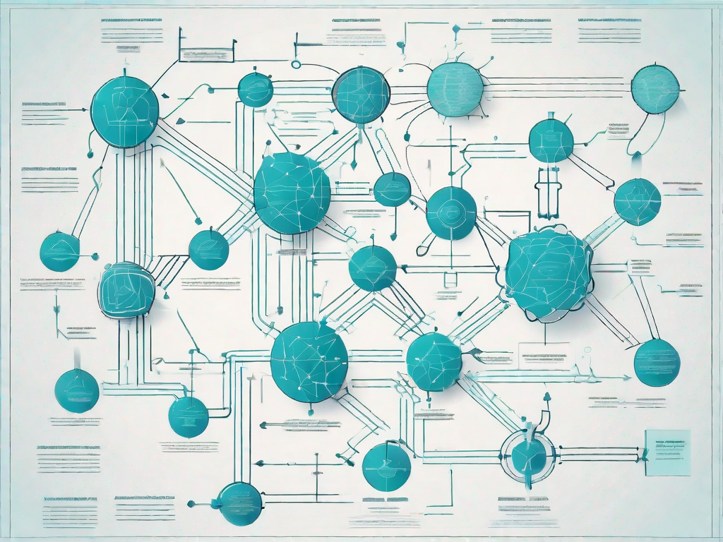 A complex flowchart or blueprint