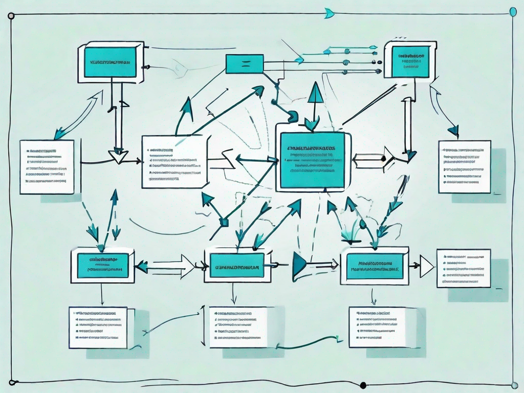 A flowchart with various interconnected boxes and arrows