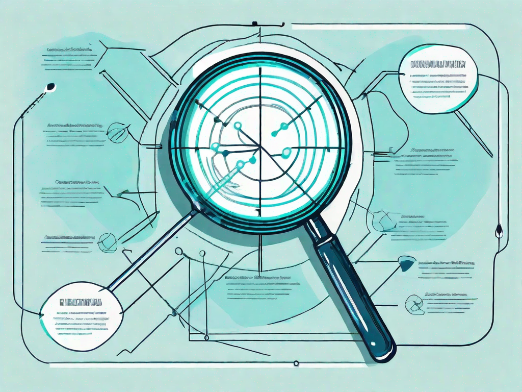 A magnifying glass focusing on a complex flowchart or diagram