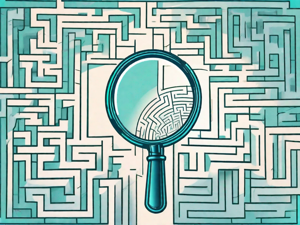 A magnifying glass hovering over a complex maze