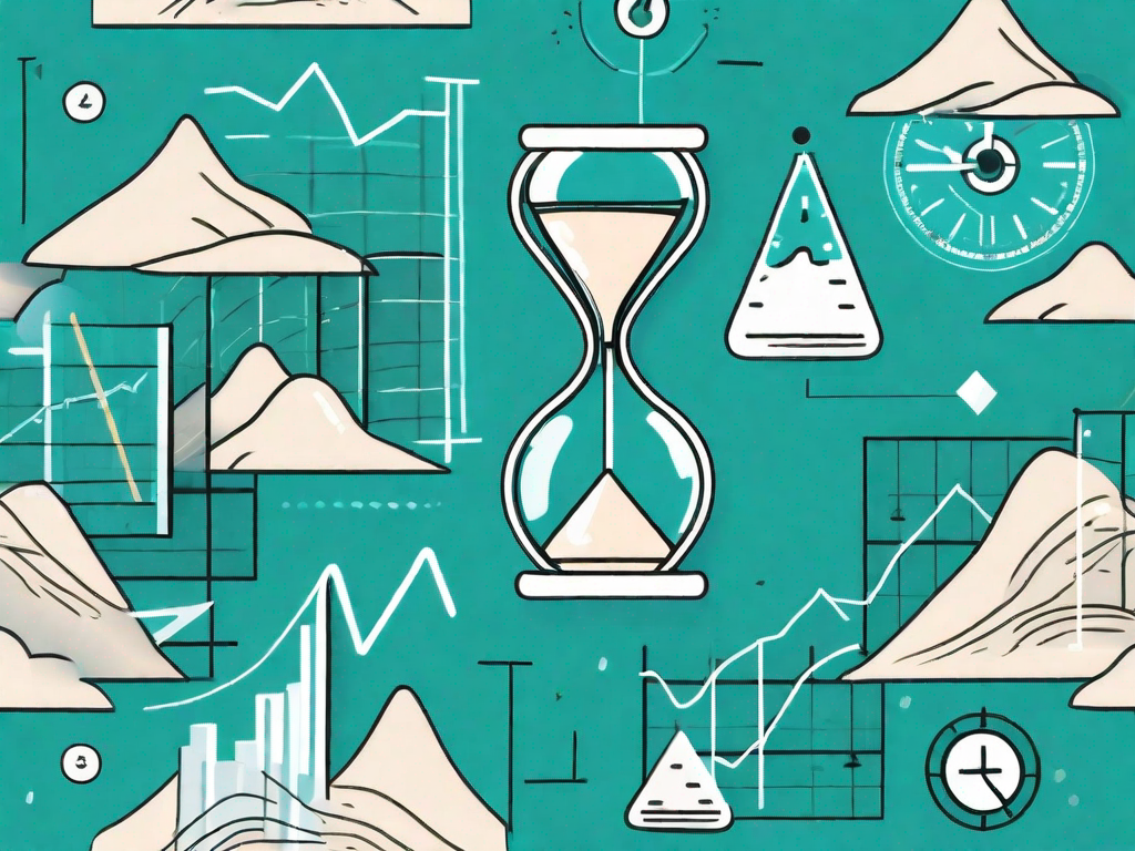 A sand hourglass with different business-related icons like graphs