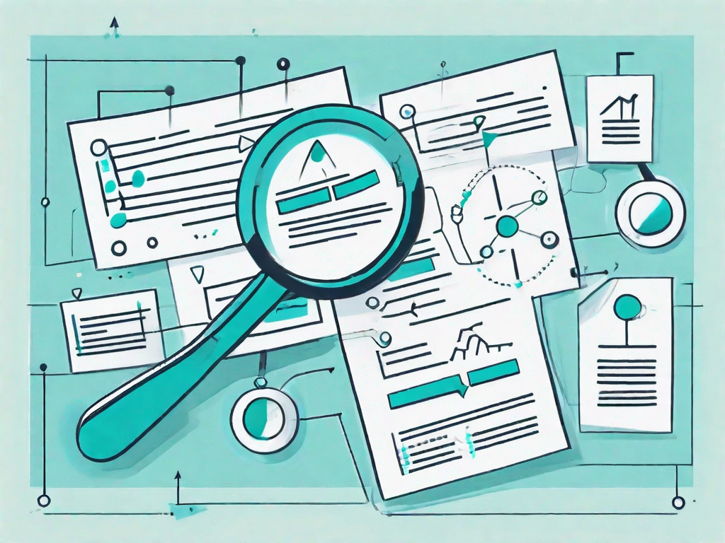 A magnifying glass examining a flowchart symbolizing a business process