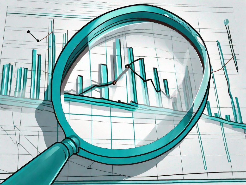 A magnifying glass hovering over a 3d chart or graph