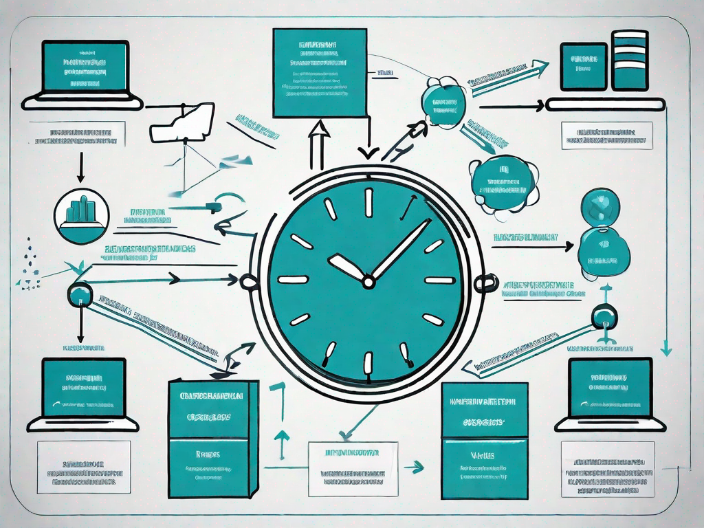 A symbolic representation of a business process flowchart incorporating vsm (value stream mapping) elements such as inventory