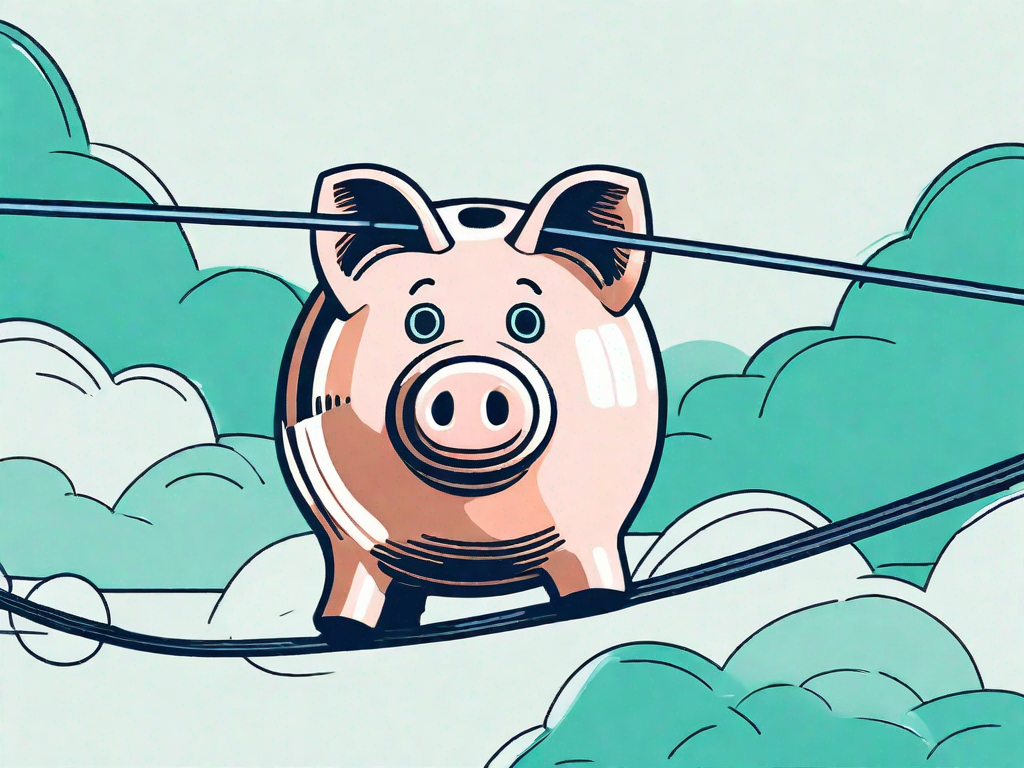 A piggy bank on a tightrope