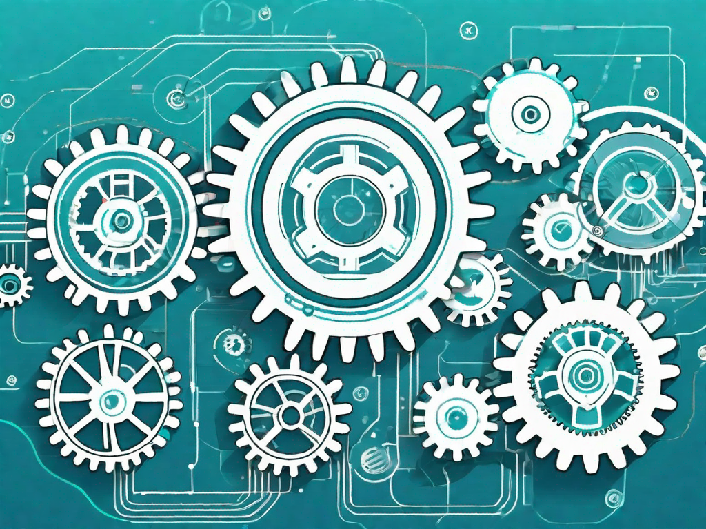 A digital interface with various interconnected gears symbolizing process optimization in an e-commerce environment