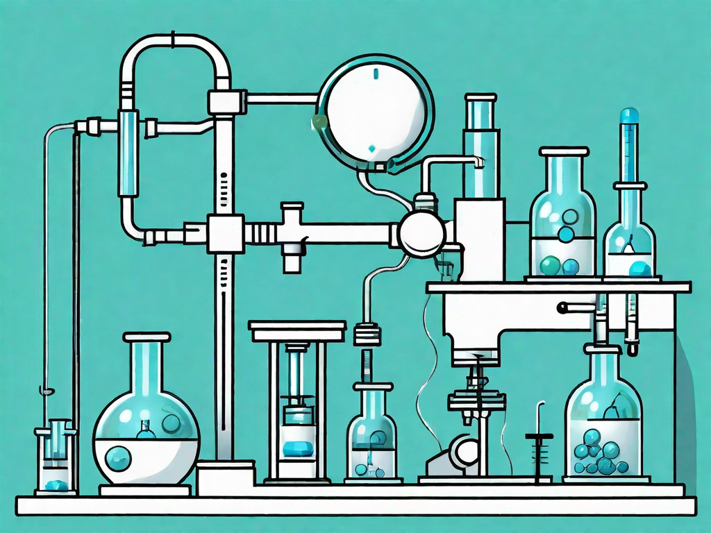 A laboratory setting with various pharmaceutical equipment and tools