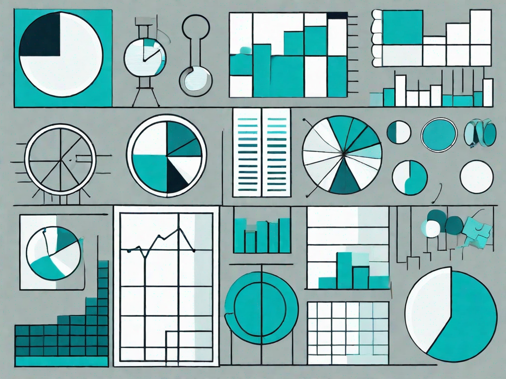 A collection of symbolic business-related objects such as a bar chart