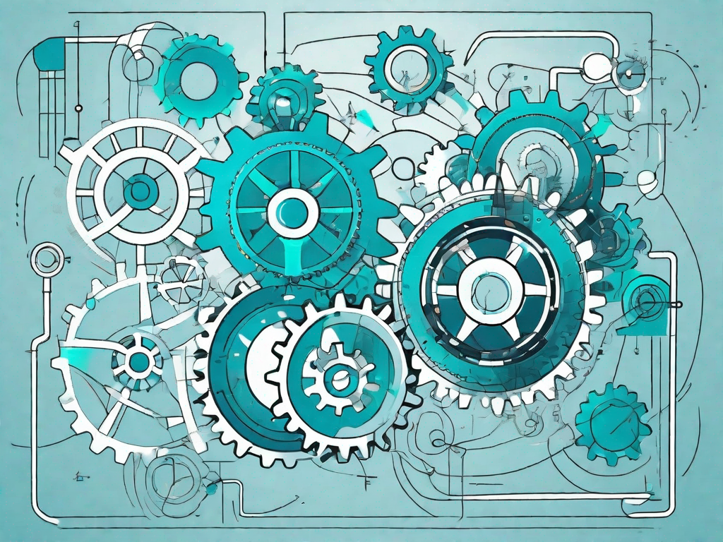 A complex machine with various gears and cogs