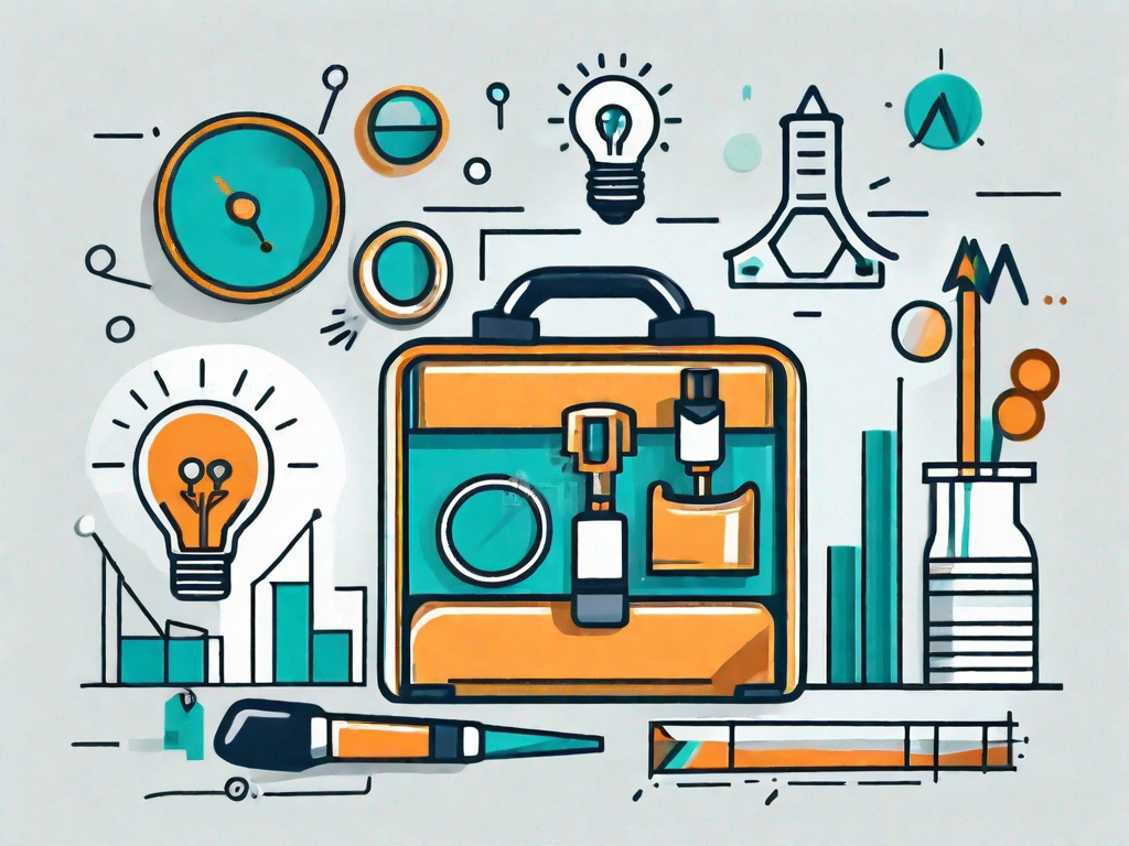 A toolbox opening up to reveal various business-related icons such as graphs