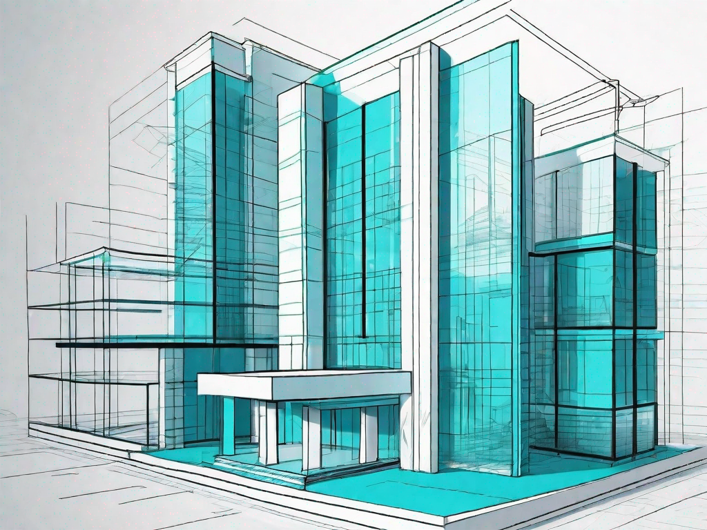 A 3d blueprint of a corporate building