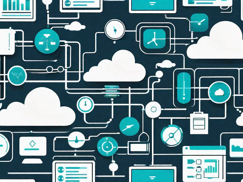 A cloud-based software system with various icons representing different inventory items