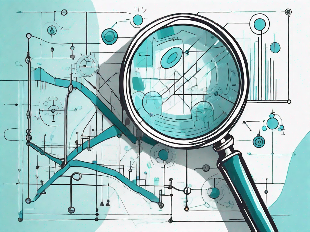 A magnifying glass hovering over a complex flowchart or diagram