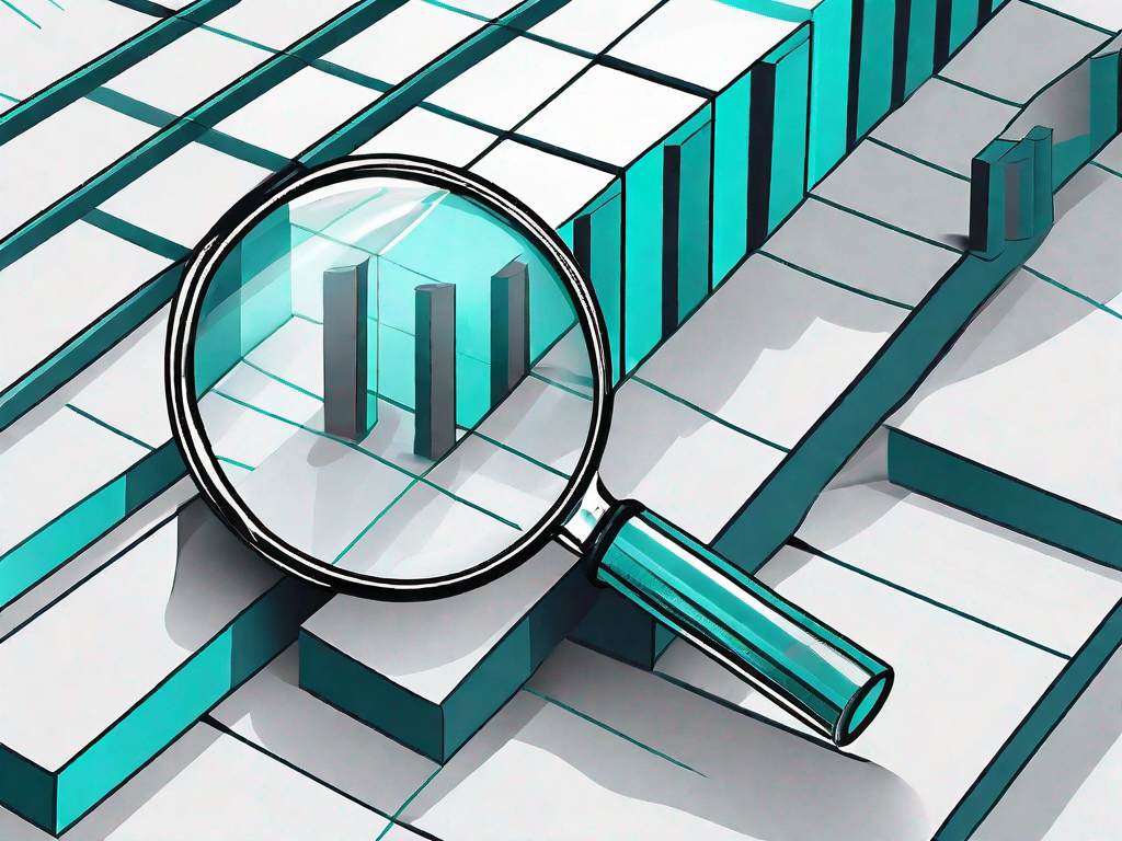 A magnifying glass hovering over a 3d bar graph