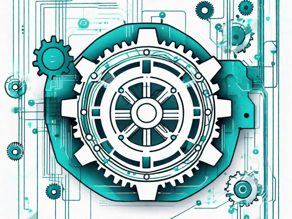 A symbolic representation of a computer and a gear meshing together