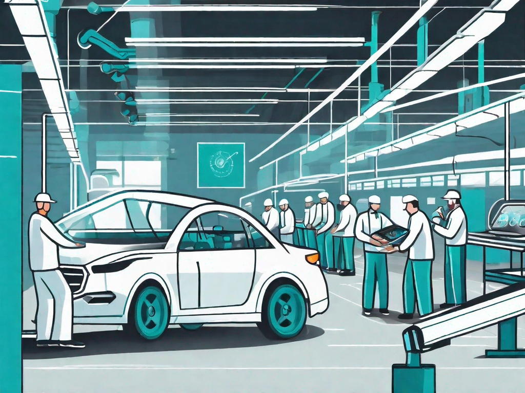 An assembly line in an automotive factory