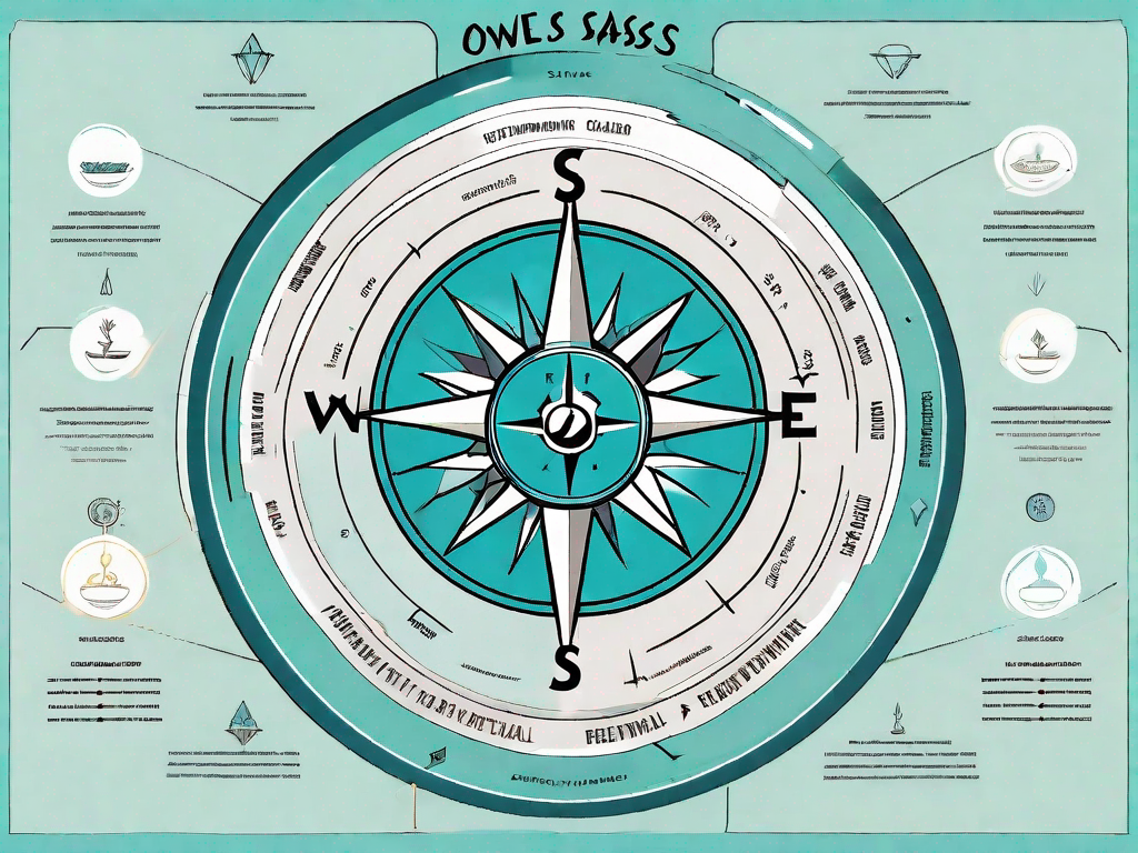 A compass overlaid on a circular flow chart representing different stages of the sales cycle