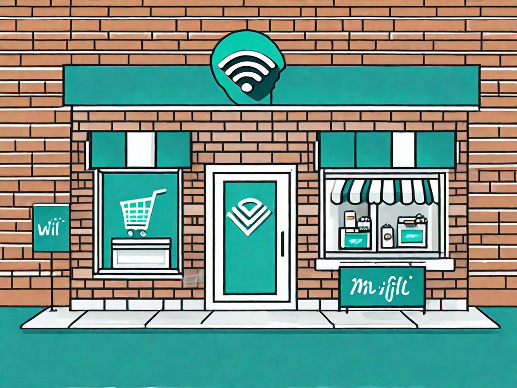 A small brick-and-mortar store with digital elements like a wifi symbol