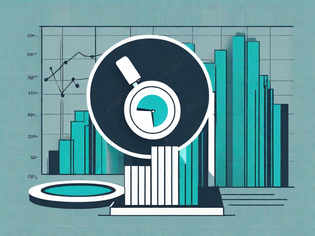 A magnifying glass hovering over a pie chart and bar graph