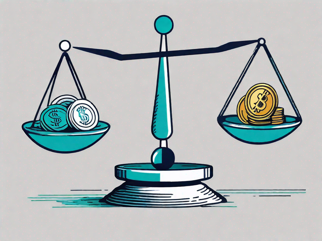 A financial scale balancing coins on one side and a magnet on the other