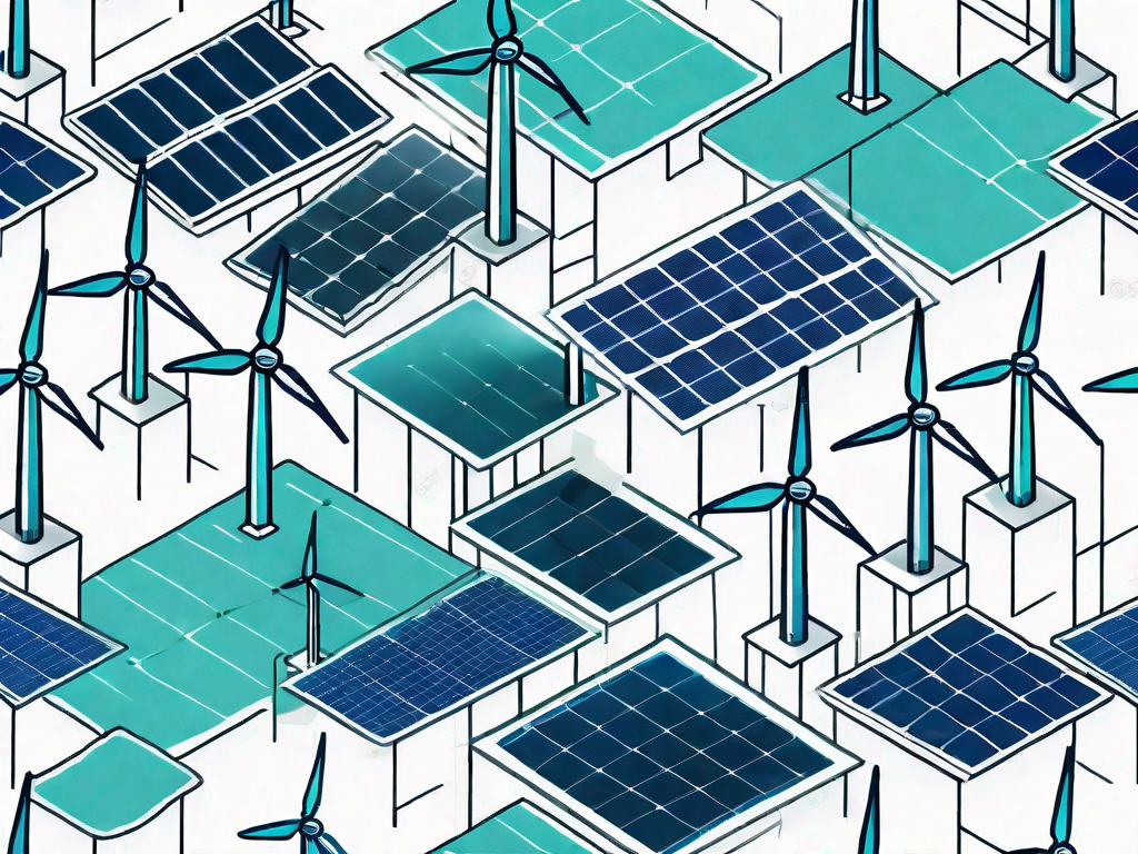 A grid system connected to various energy sources like solar panels