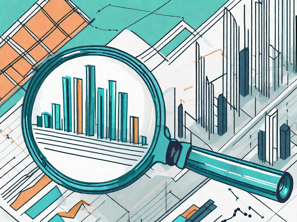 A magnifying glass hovering over a complex business chart