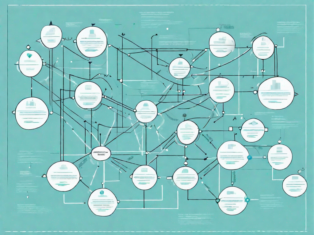 A complex entity-relationship diagram that represents various business processes and relationships