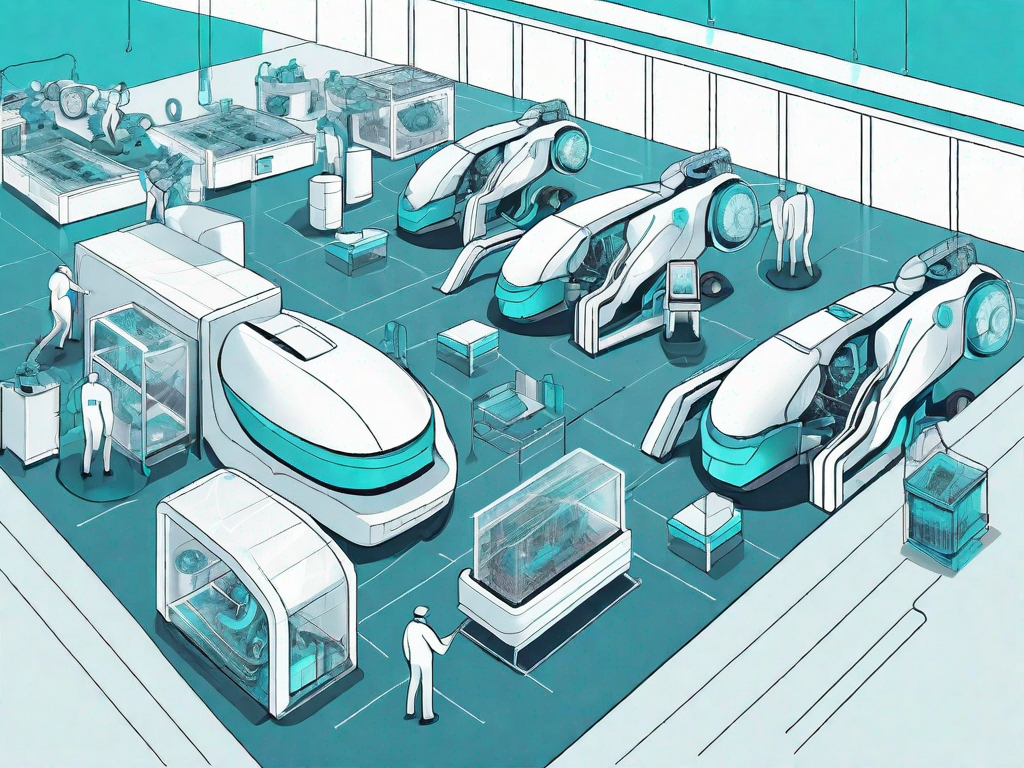 A futuristic automotive factory with advanced machinery and ai technology