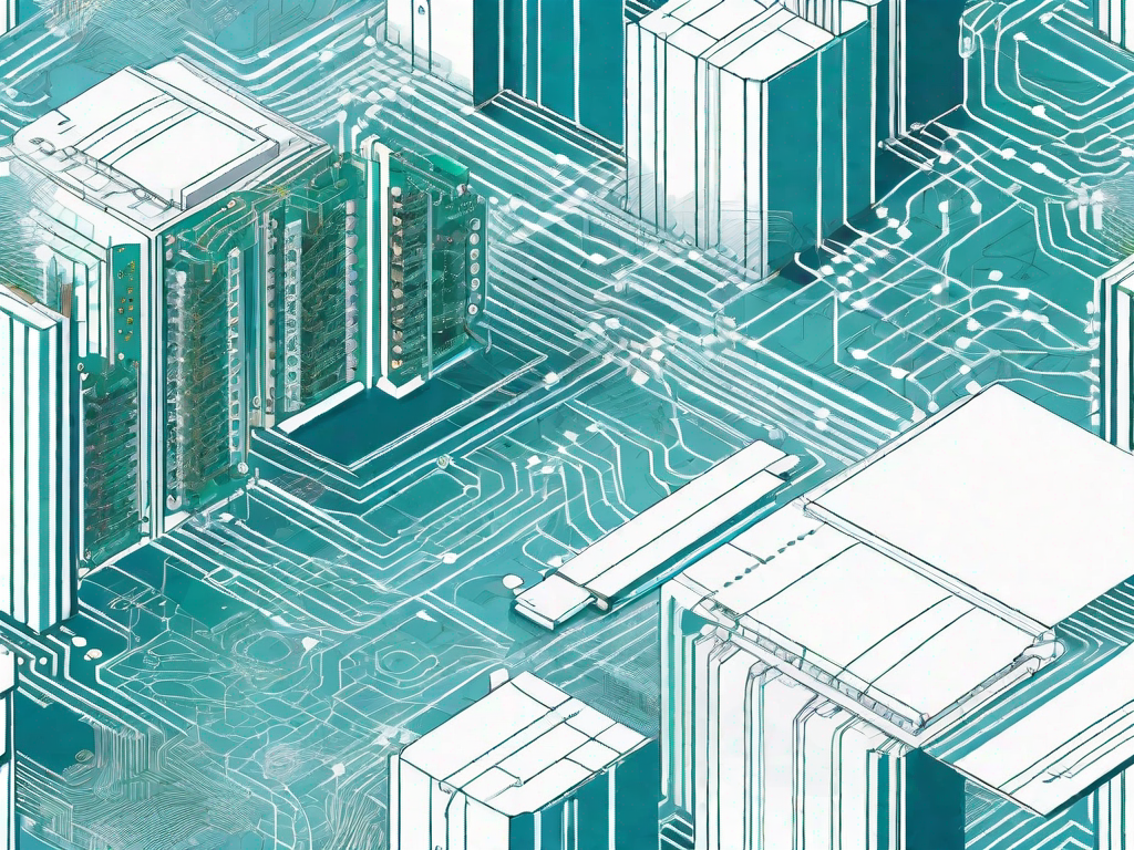 An architectural blueprint merging seamlessly with a computer circuit board