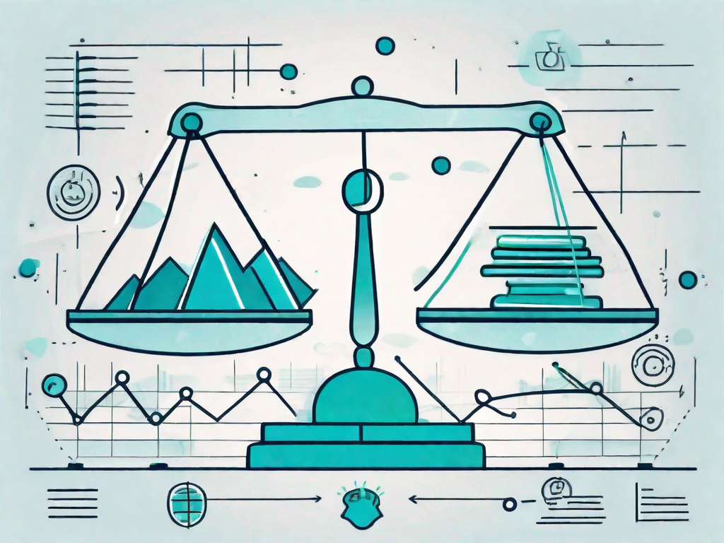 A balanced scale with various business-related icons on each side