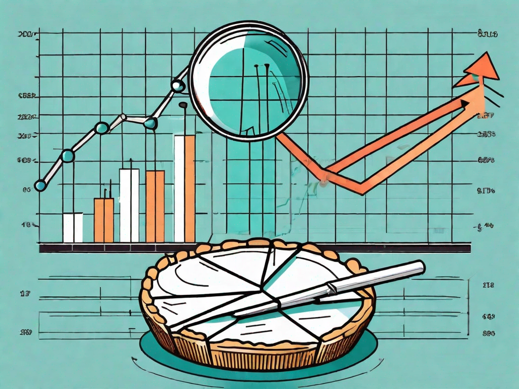 A magnifying glass over a pie chart and bar graph