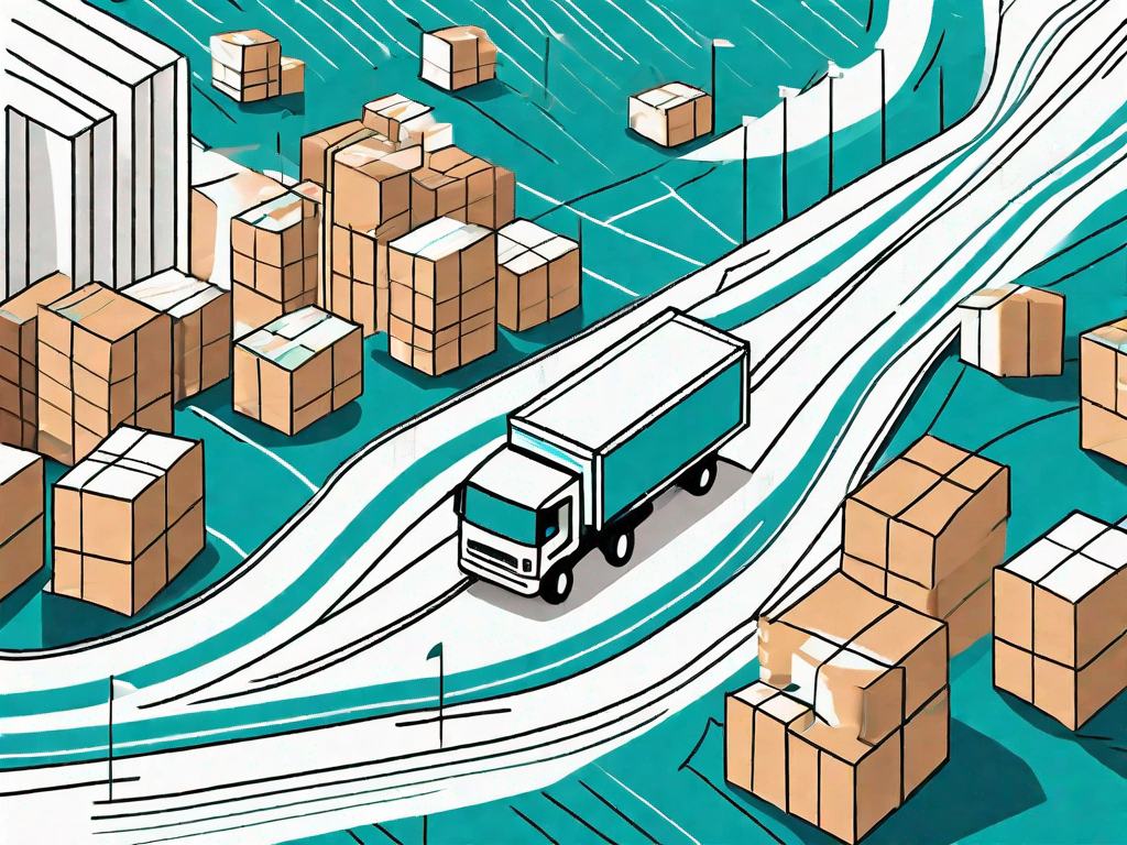 A transportation truck navigating through a dynamic market landscape represented by fluctuating graph lines