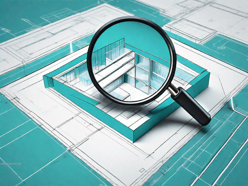 A 3d blueprint of a building with a magnifying glass hovering over it