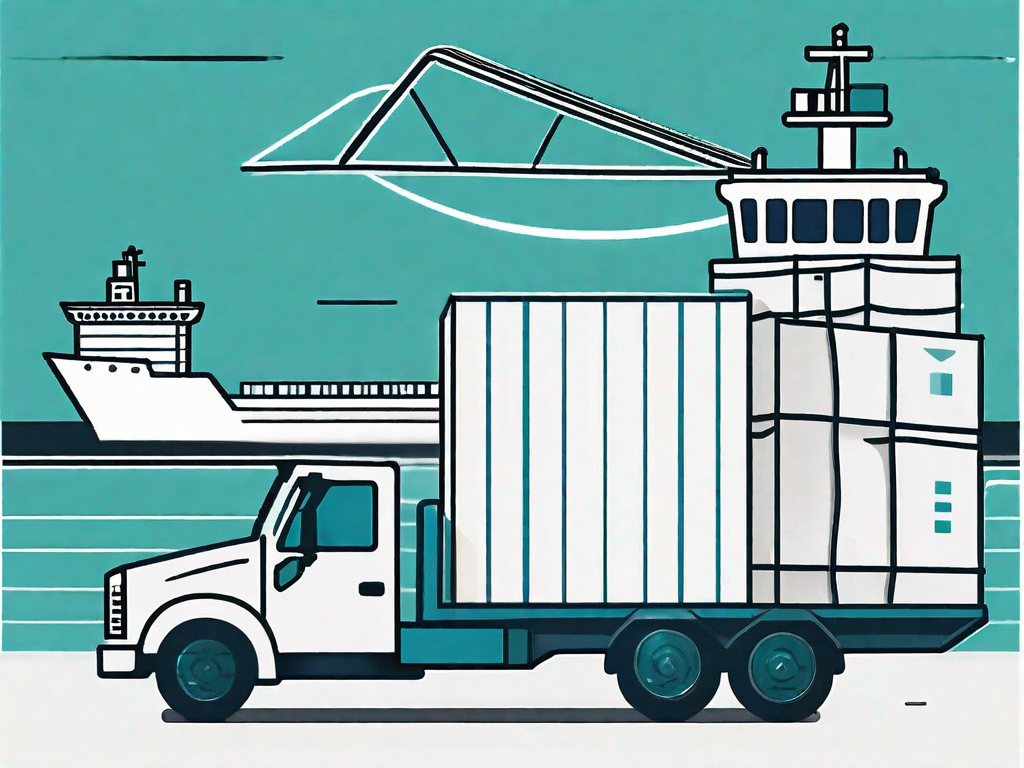 A transportation truck and a cargo ship with various sized boxes