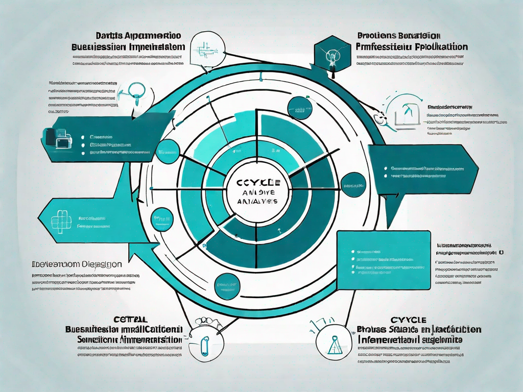 A cycle diagram showcasing various stages of business analysis