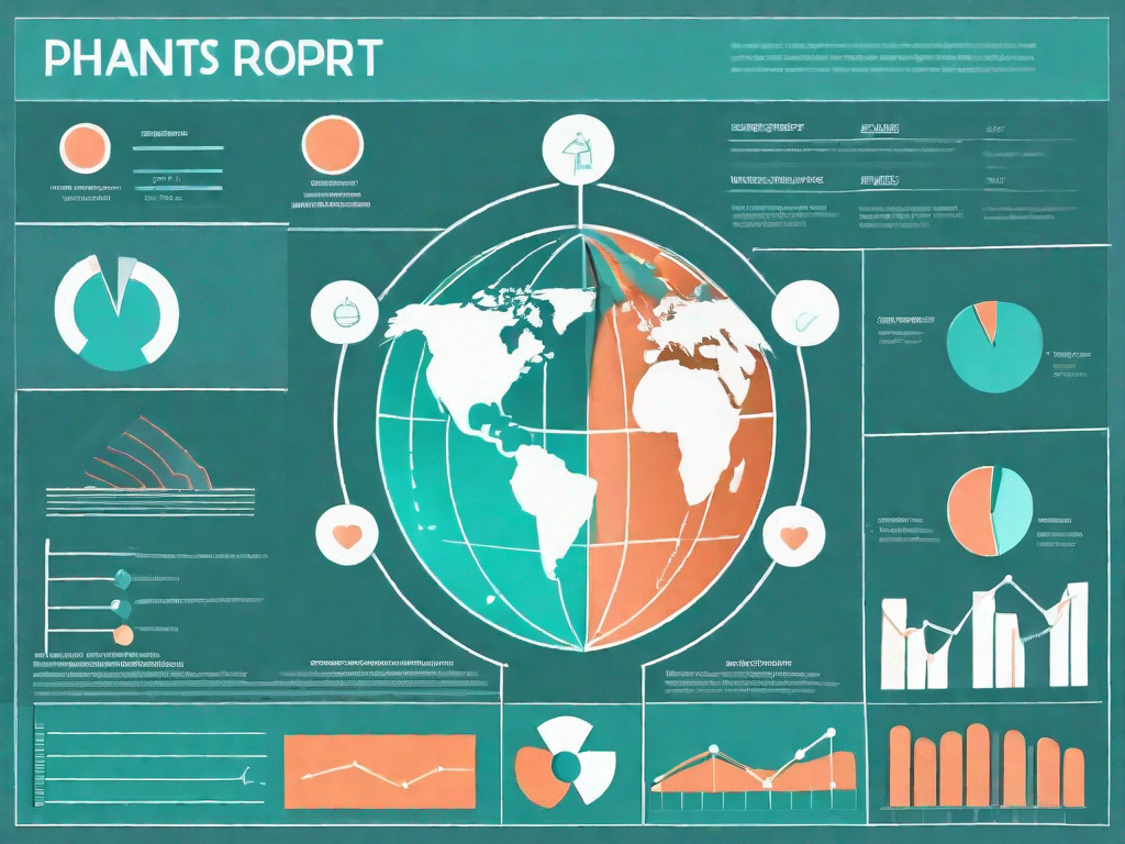 A strategic planning board with various business analysis tools like graphs