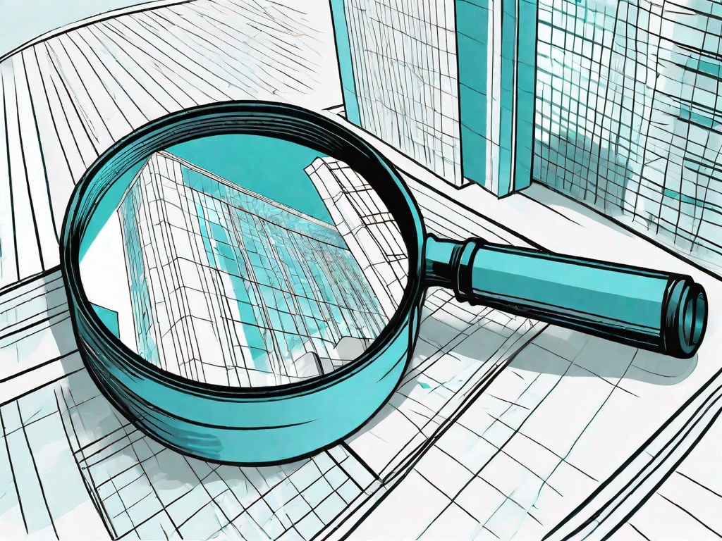 A magnifying glass focusing on a business building