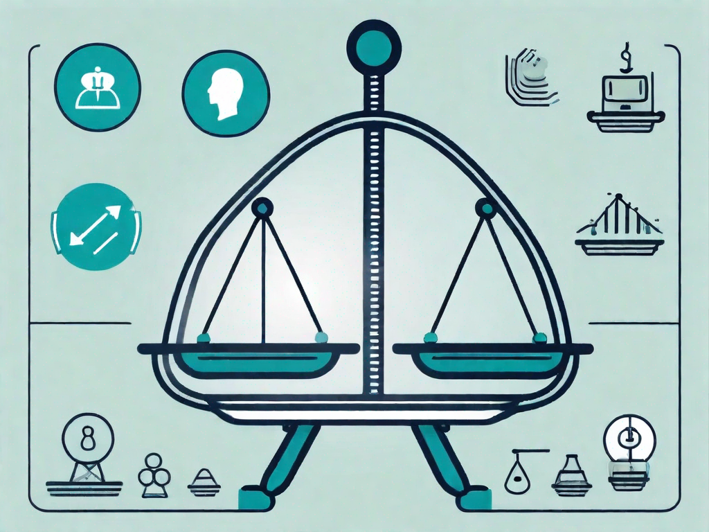 A balanced scale with the swot elements (strengths