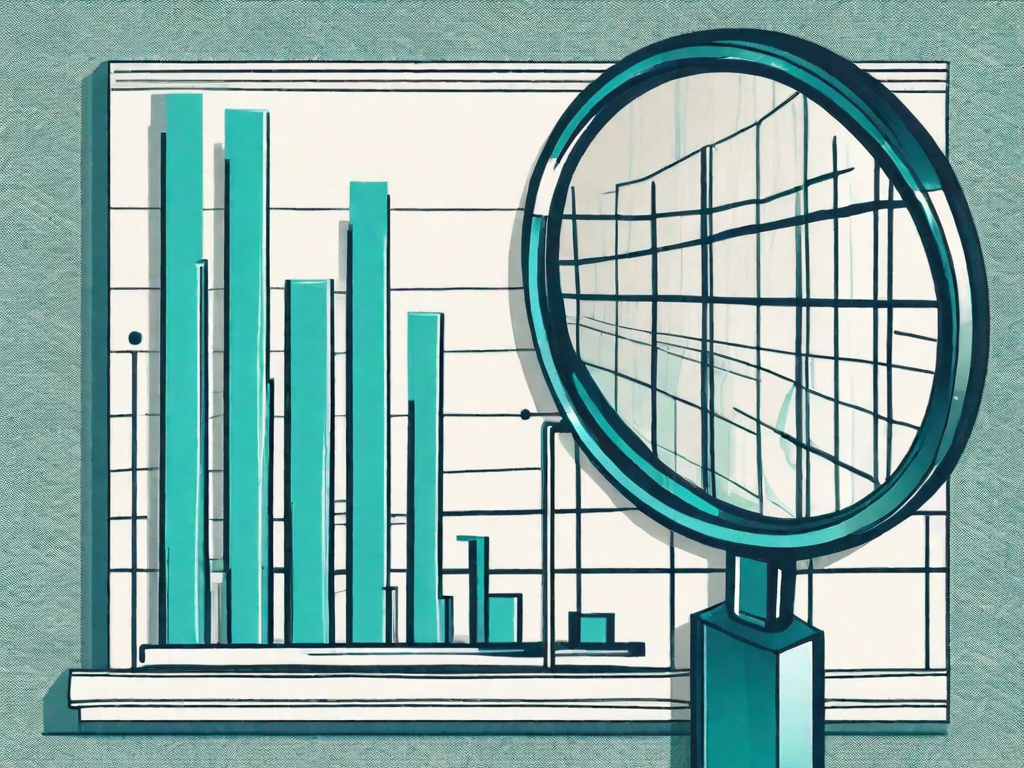 A magnifying glass hovering over a bar graph and pie chart